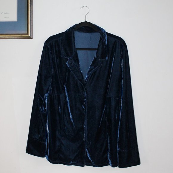 90s Vintage Jessics (Sears) Navy Velour Blazer XXL - Picture 1 of 5